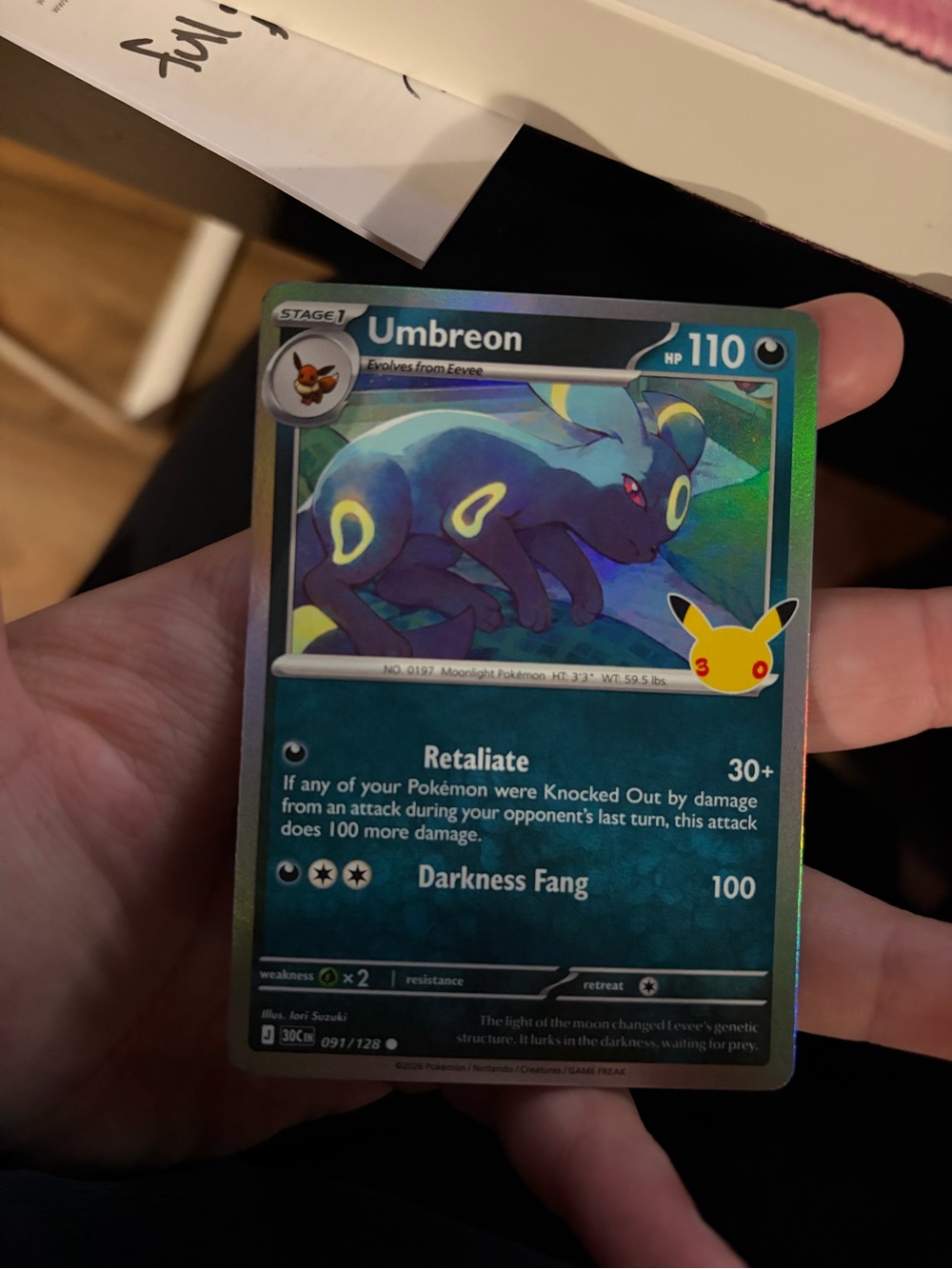 TCG Umbreon Holographic Trading Card - Blue/Black